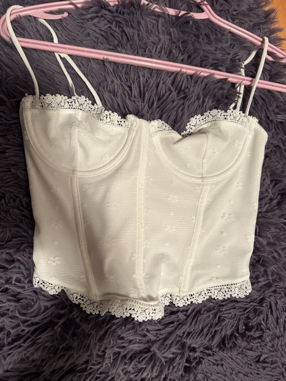 White Fox Boutique White Lace-Trim Bustier Tank